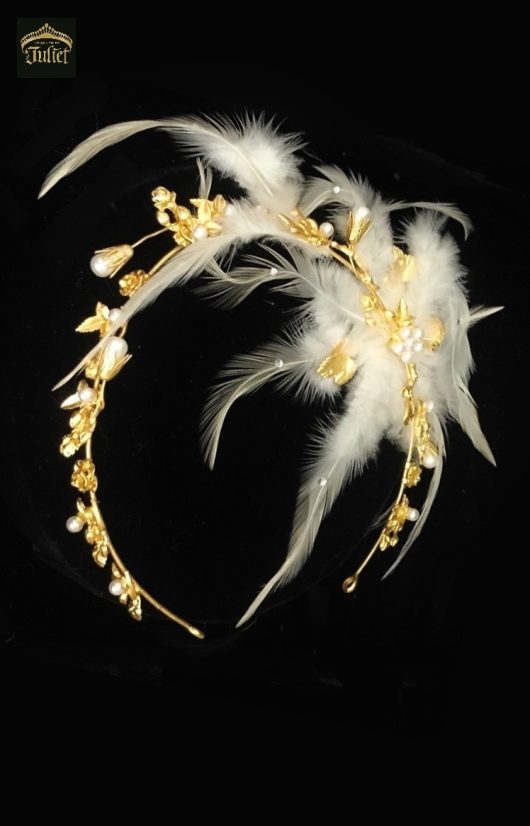 MARISSA Gold Headband l Bridal Feather Headpieces Canada l Buy Headbands online