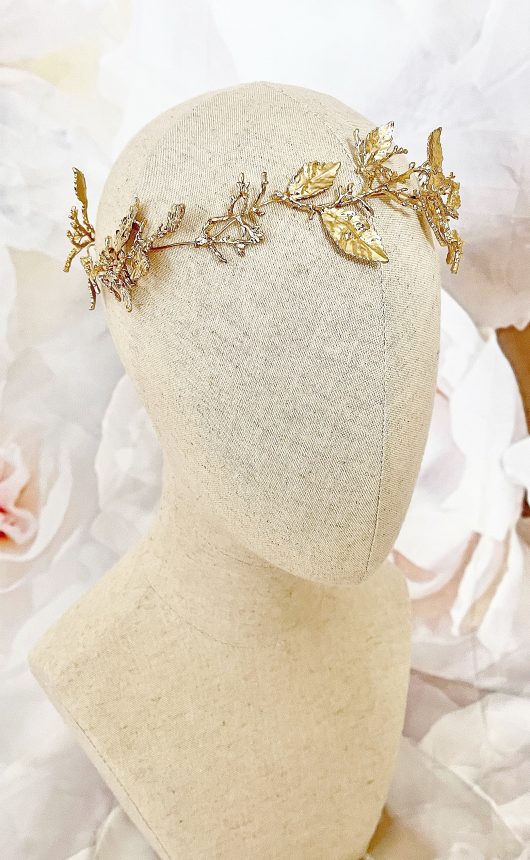 Bridal Wreath in Gold rose silver metallic toga crown