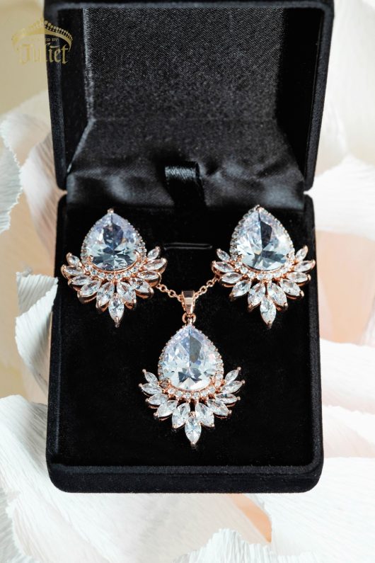 Rose Gold Cubic Zirconia Diamante Jewelry Set