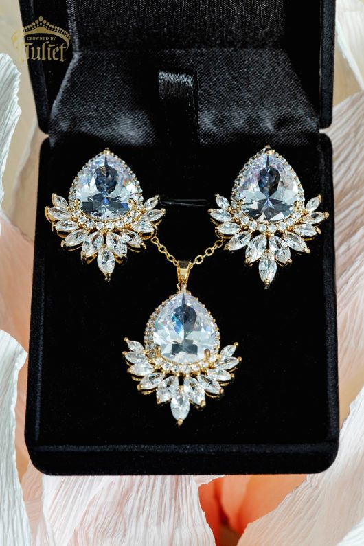 Monaco Diamante Necklace Set | Bridal jewelry | Prom Earrings