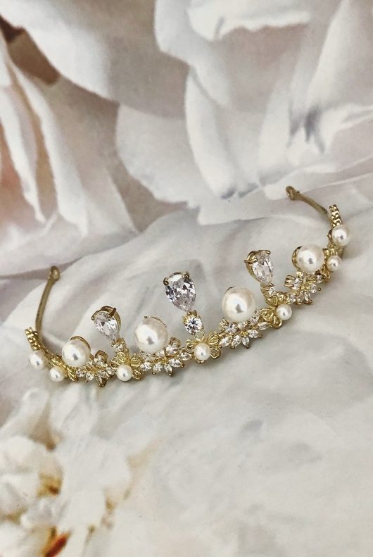 KARENA Gold Tiara | Gold Bridal Tiaras Montreal | Wedding Crowns Online