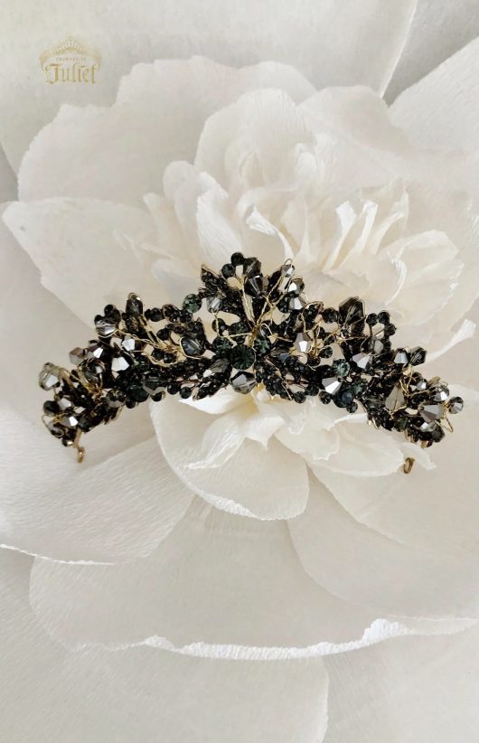 Roslynd Tuxedo Tiara | Black Crystal Crown Sale | Buy Wedding Crowns Montreal