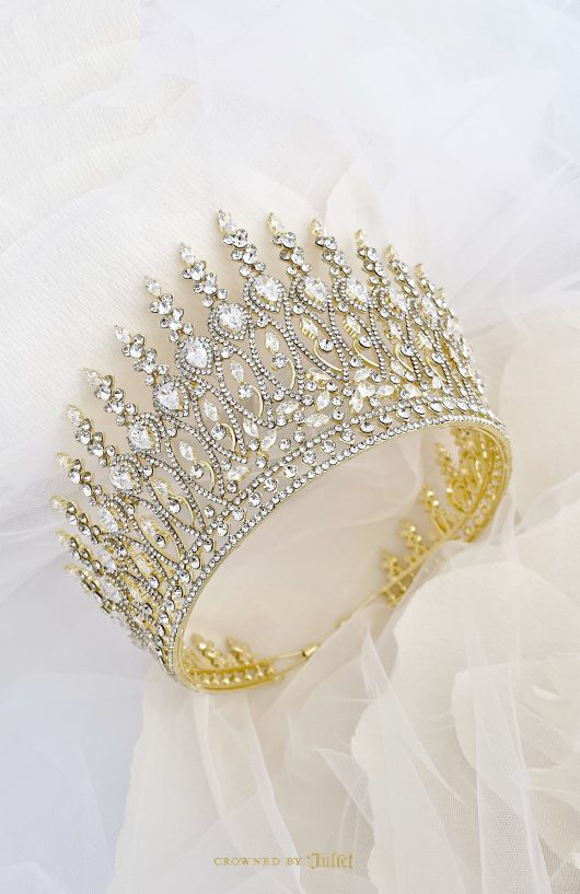 Gold Crown Baroness | Swarovski Crystal Pageant Tiara | Quince Diadema Weddings