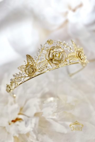 Belle Rose Flower Tiara | Gold Swarovski Wedding crown Toronto