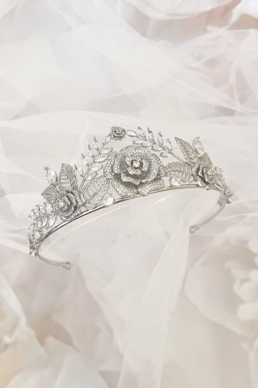 Belle Tiara silver Princess roses crown bridal online Canada