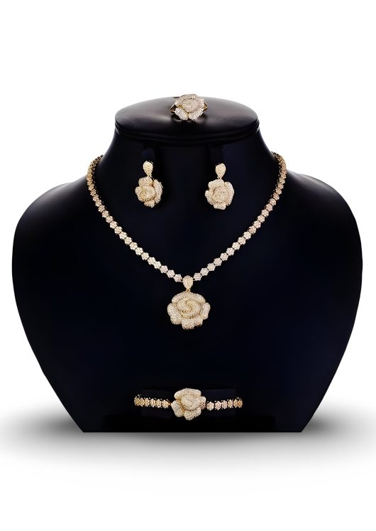 Gold Roses Jewellery set | Beauty and the Beast Necklace | Swarovski jewelry